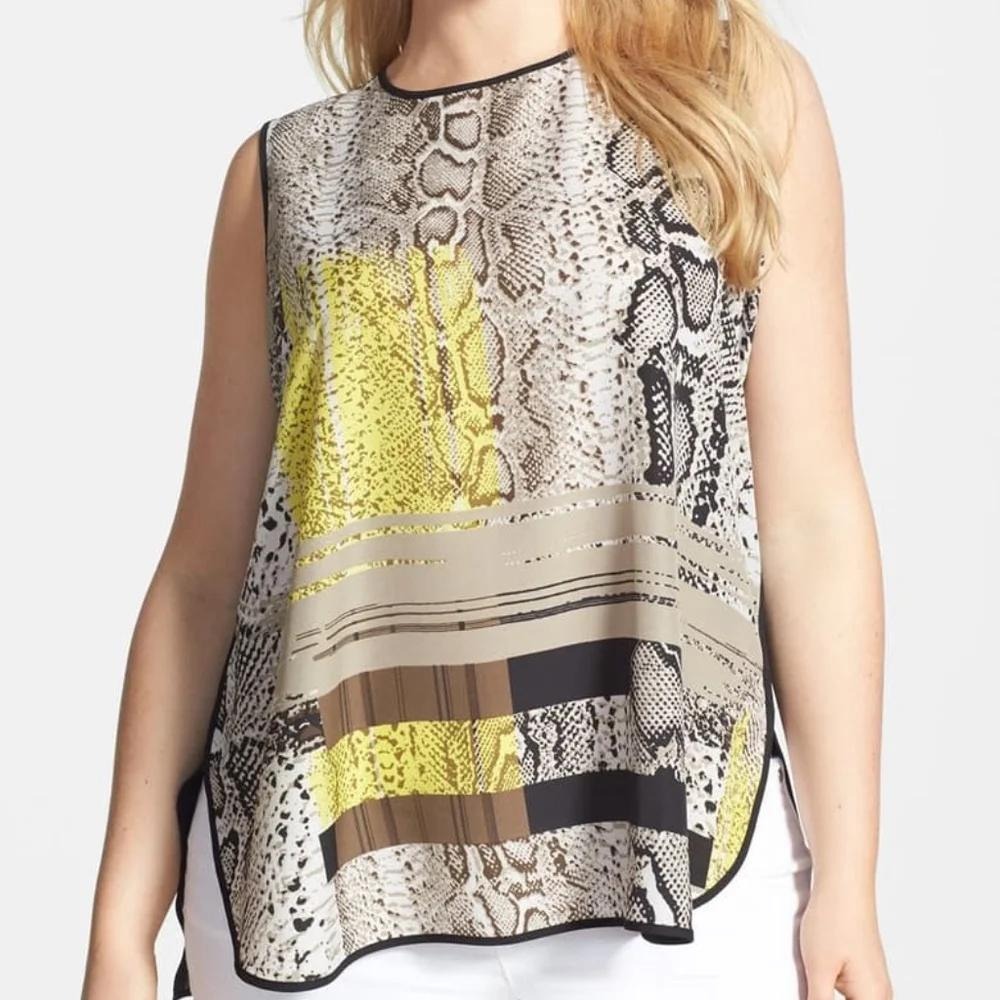 Vince Camuto Snake Print Sleeveless Blouse Black Yellow Gray Petite Medium PM‎